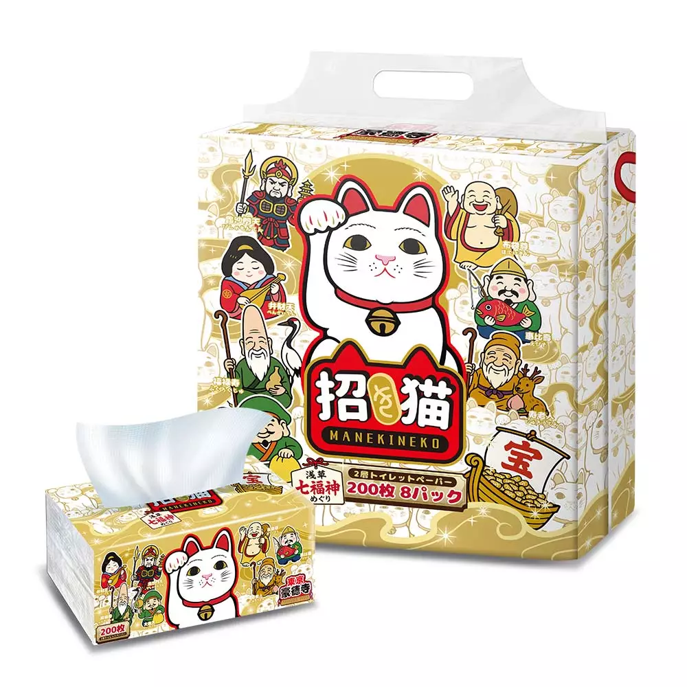【蝦皮直營】東京豪德寺 招財貓×淺草七福神-金運厚柔衛生紙200抽8包/袋 抽取式衛生紙 擦手紙 紙巾 