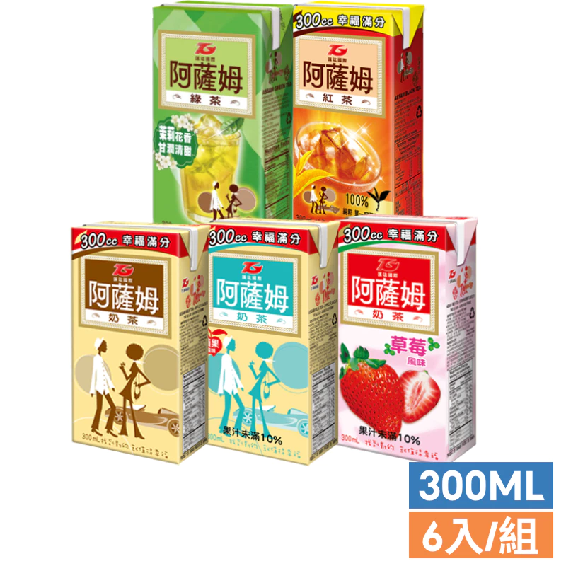 【蝦皮直營】阿薩姆 原味奶茶/蘋果風味/草莓風味/綠茶/紅茶 300ml(6入/組) 奶茶 綠茶 紅茶 