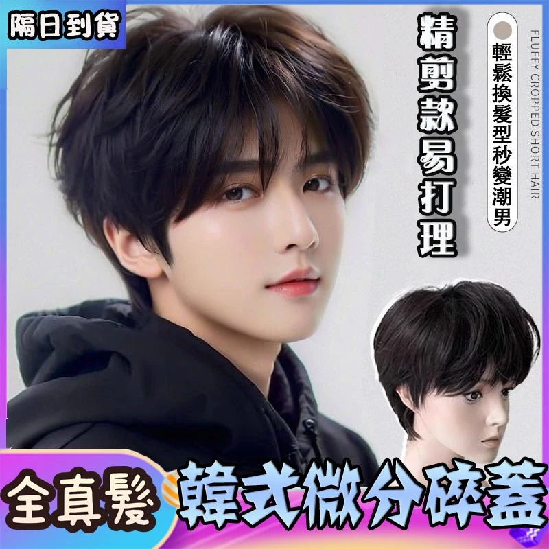 【隔日達 免運】全真髮 韓版微分碎蓋 顯髮量日常假髮 男士假髮 增髮量男生短髮韓版帥氣男士髮型自然蓬鬆微