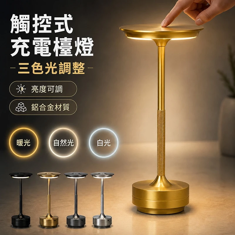 全鋁合金 無極調光 充電檯燈